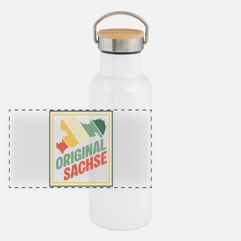 Original Sachsen Retro Emblem Panorama Thermosflasche mit Bambusdeckel