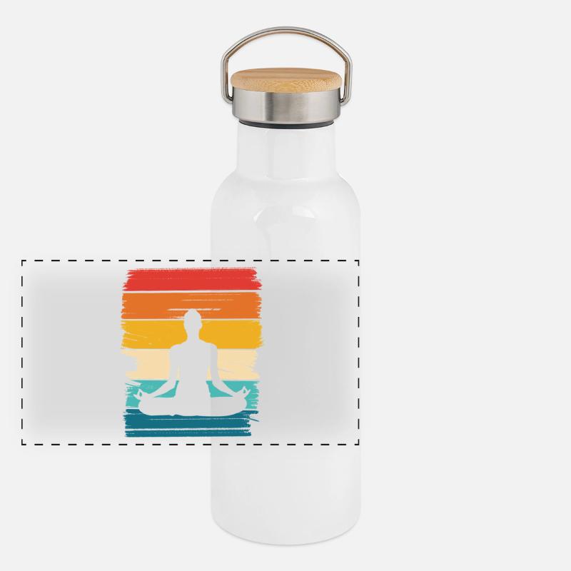 Regenbogen Lotus Meditation Panorama Thermosflasche mit Bambusdeckel