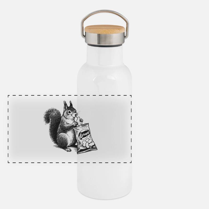 Eichhornchen mit Chips Panorama Thermosflasche mit Bambusdeckel