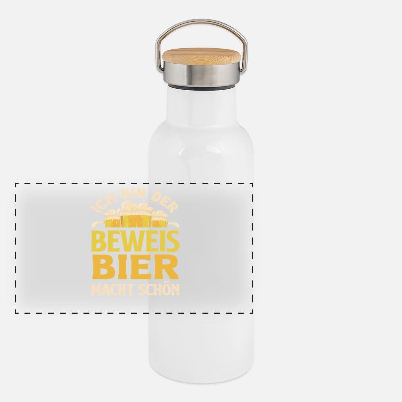 Ich bin der Beweis - Bier macht schön Panorama Thermosflasche mit Bambusdeckel