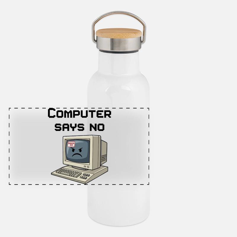 Retro Computer 404 Fehler Panorama Thermosflasche mit Bambusdeckel