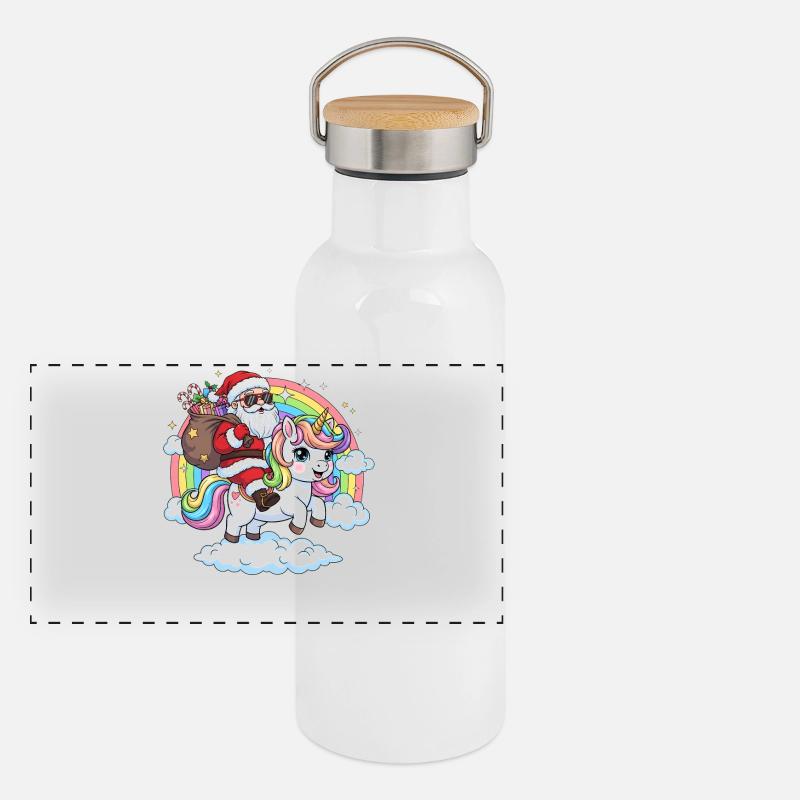 Weihnachtsmann Einhorn  Panorama Thermosflasche mit Bambusdeckel