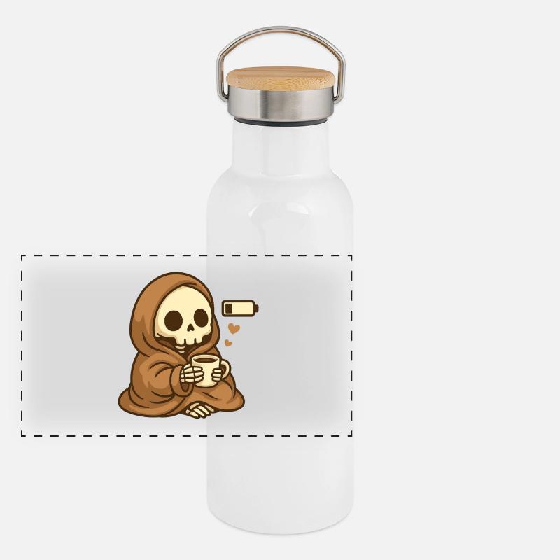 Squelette à batterie faible – Café douillet Gourde isotherme avec bouchon en bambou