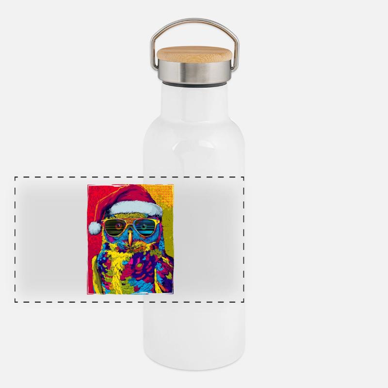 Portrait de Noël de la chouette Gourde isotherme avec bouchon en bambou