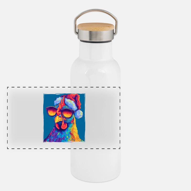 Chicken Christmas Portrait Panoramic Thermal Bottle with Bamboo Lid