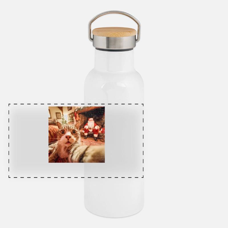 Selfie de chat avec le Père Noël Gourde isotherme avec bouchon en bambou