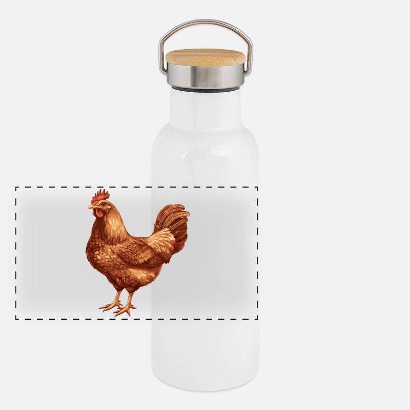 Braunes Huhn Illustration Panorama Thermosflasche mit Bambusdeckel