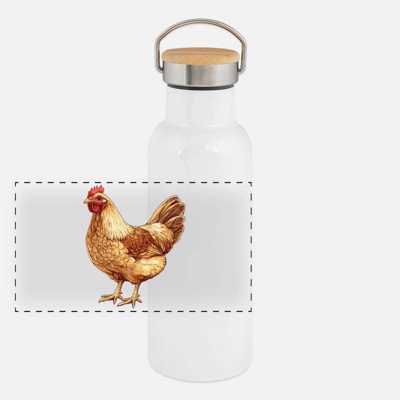Poulet dans un ton doré chaud – dessin de la nature Gourde isotherme avec bouchon en bambou