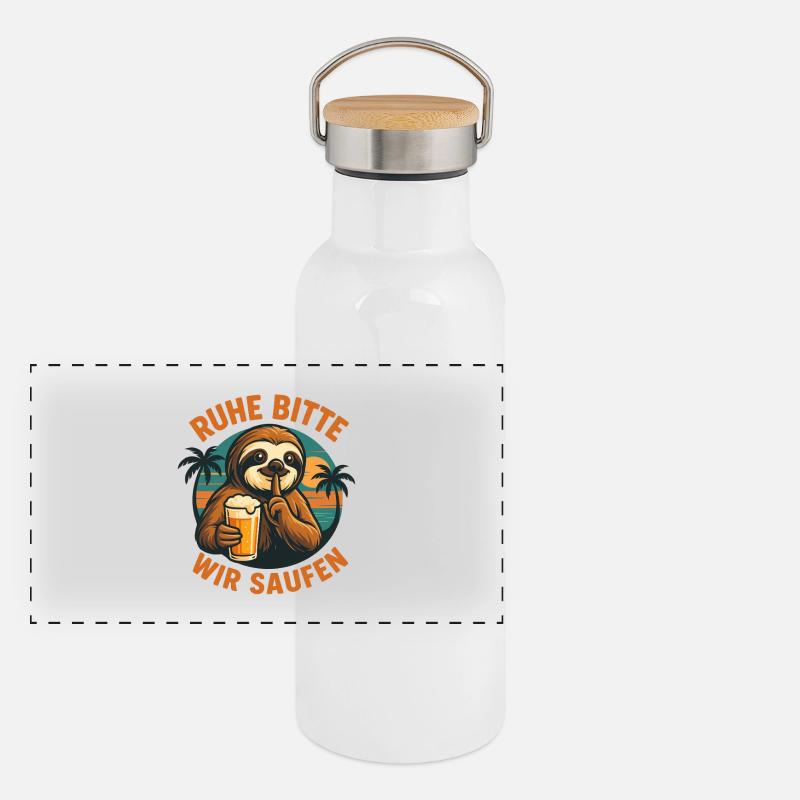 Ruhe Bitte Wir Saufen Sloth Panorama Thermosflasche mit Bambusdeckel