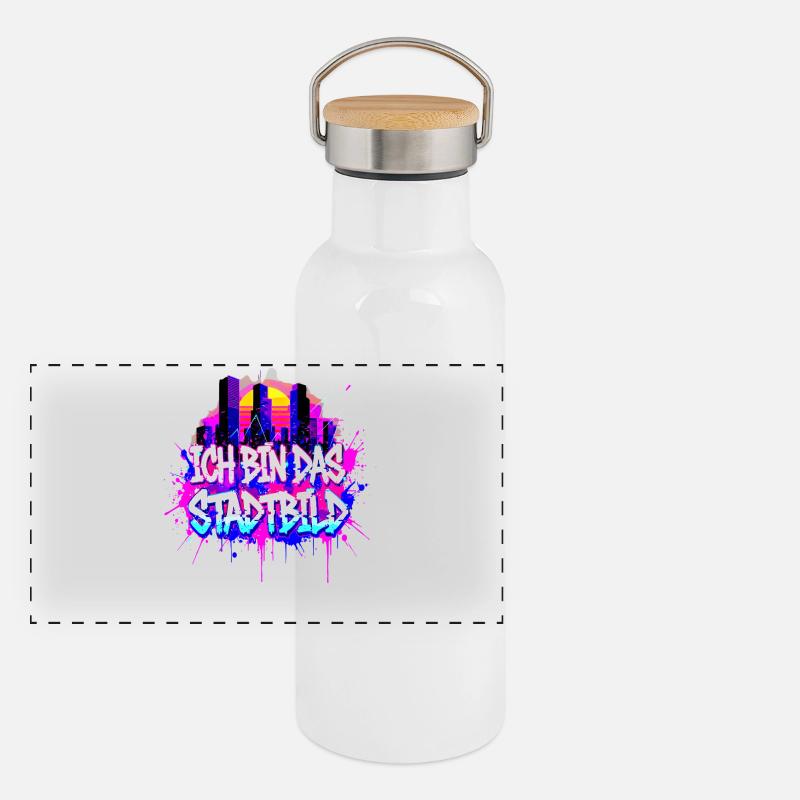 Synthwave Stadtbild - Ich Bin Das Stadtbild  Panorama Thermosflasche mit Bambusdeckel