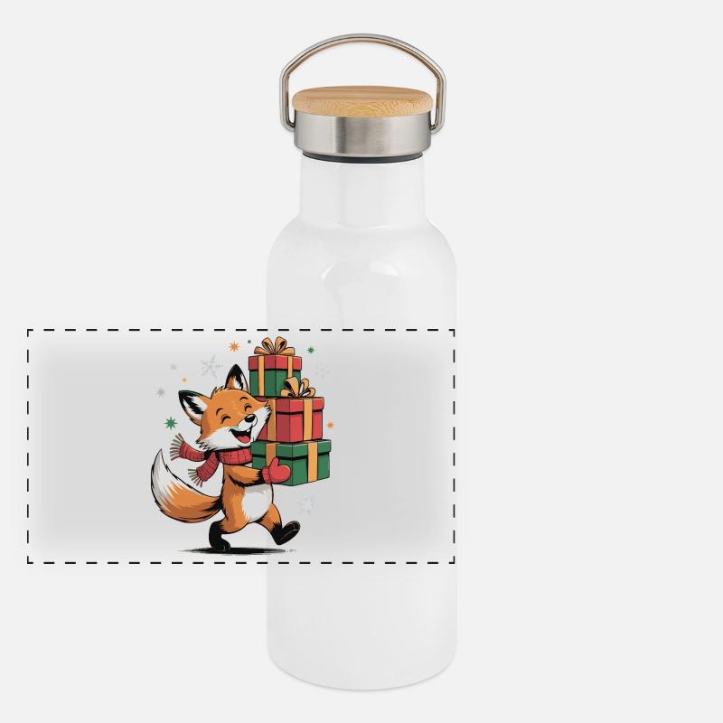Fuchs mit Weihnachtsgeschenken Panorama Thermosflasche mit Bambusdeckel