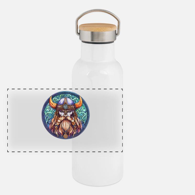 Viking Warrior Round Circle Panoramic Thermal Bottle with Bamboo Lid