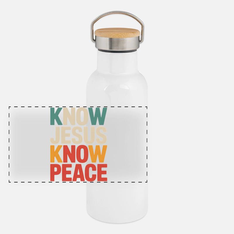 Know Jesus Know Peace Panorama Thermosflasche mit Bambusdeckel