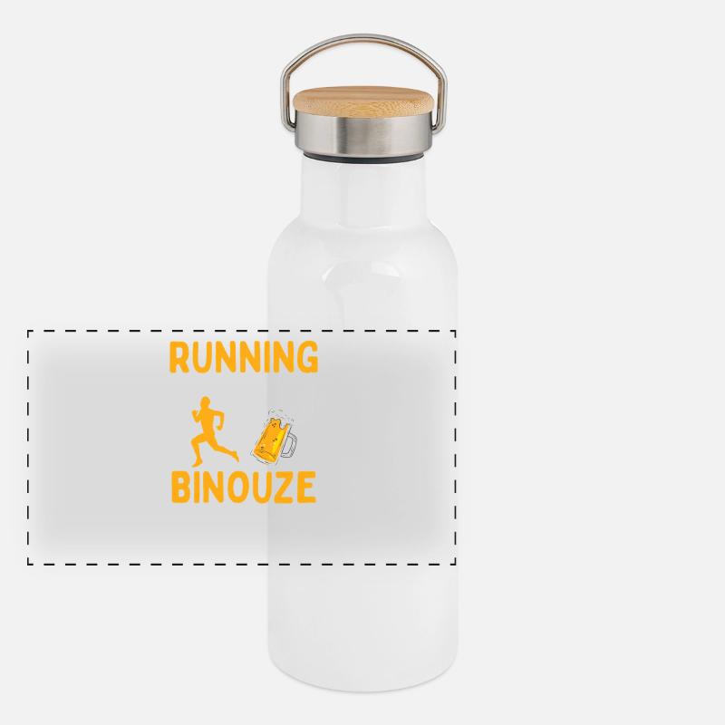 Running Le Matin Bière Après Midi Humour Course Gourde isotherme avec bouchon en bambou