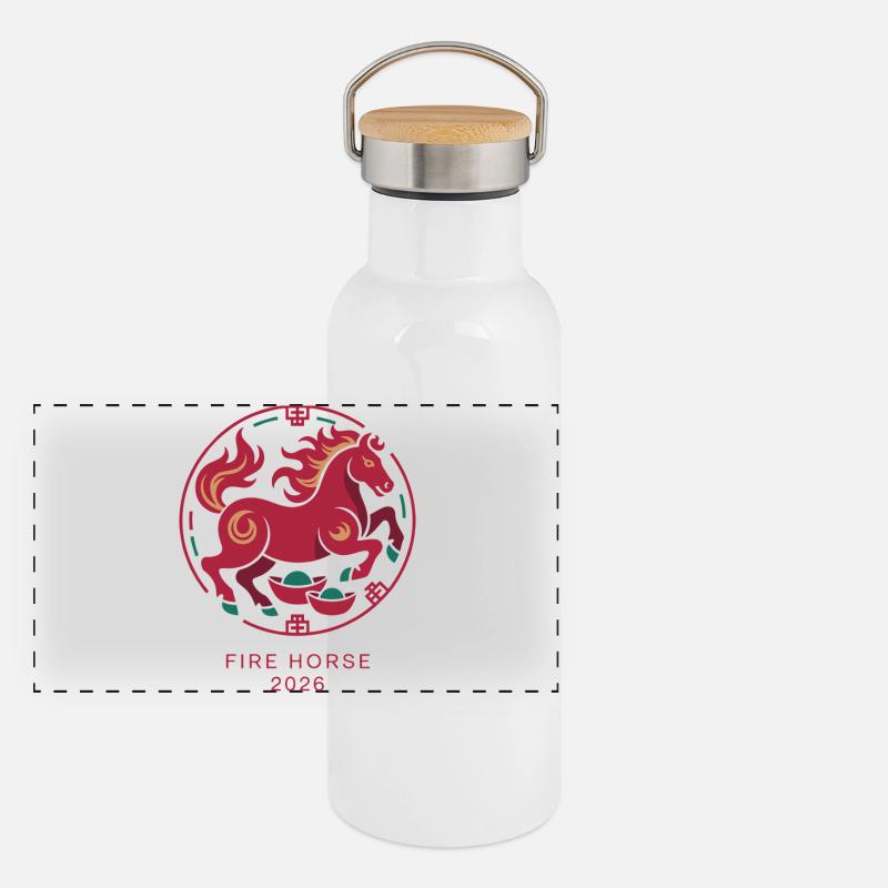 Emblème Fire Horse 2026 Gourde isotherme avec bouchon en bambou