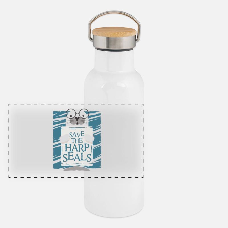 Sattelrobbe Robben Save The Harp Seals Panorama Thermosflasche mit Bambusdeckel