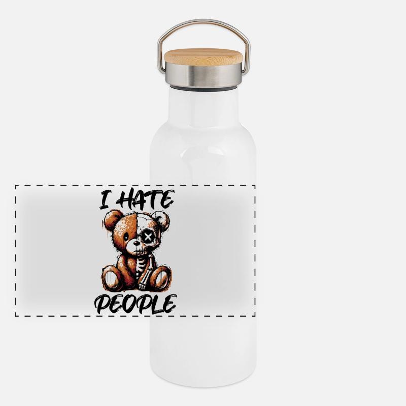 hate people - Panorama Thermosflasche mit Bambusdeckel - Weiß
