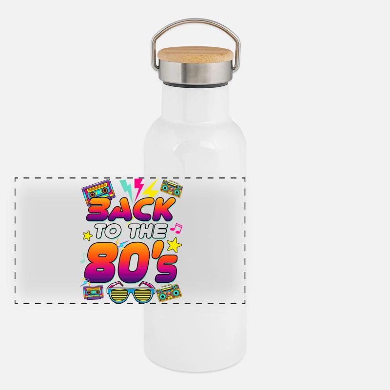 80er Neon Retro Kassette Panorama Thermosflasche mit Bambusdeckel