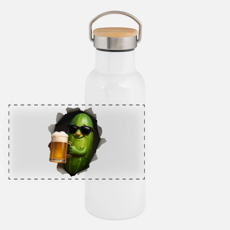 Gurke Bier Panorama Thermosflasche mit Bambusdeckel