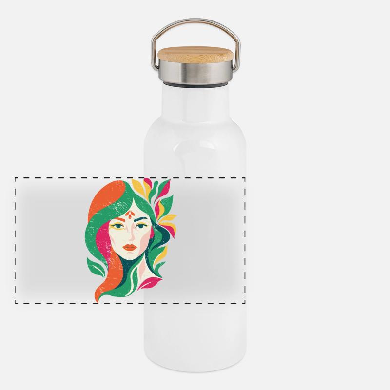 Blumenporträt einer Frau Panorama Thermosflasche mit Bambusdeckel
