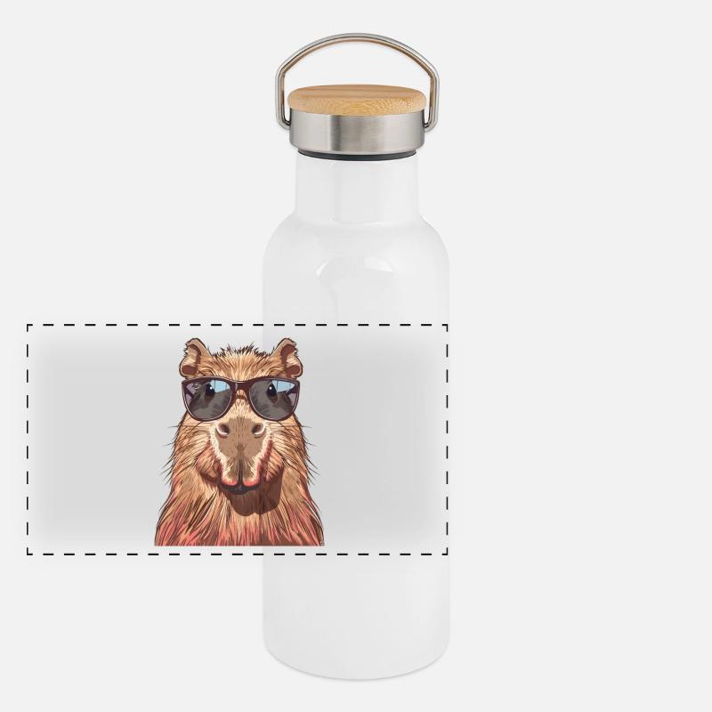 Cool Capybara avec lunettes de soleil Fun Gourde isotherme avec bouchon en bambou
