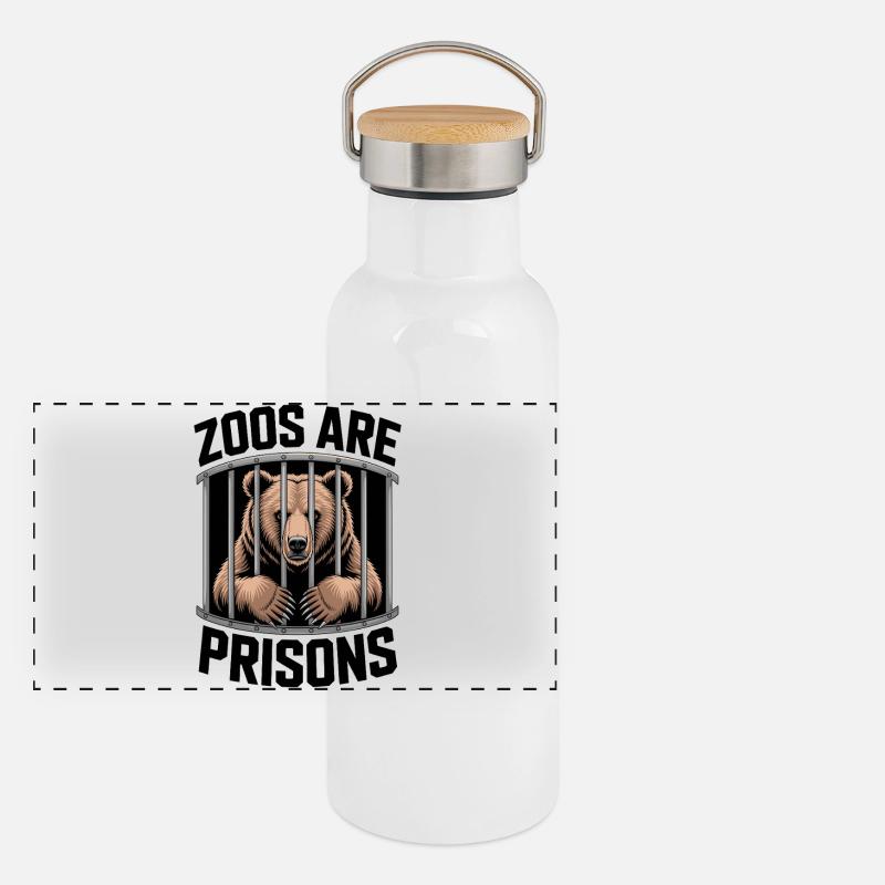 Bär hinter Gittern Motiv Panorama Thermosflasche mit Bambusdeckel
