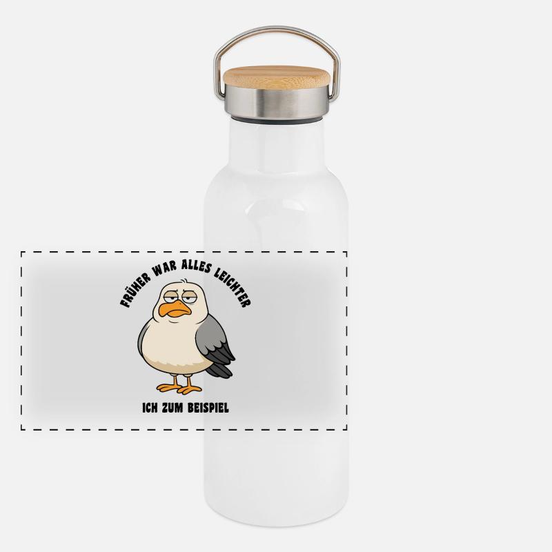 Früher war alles leichter - Möwe Spruch Panorama Thermosflasche mit Bambusdeckel