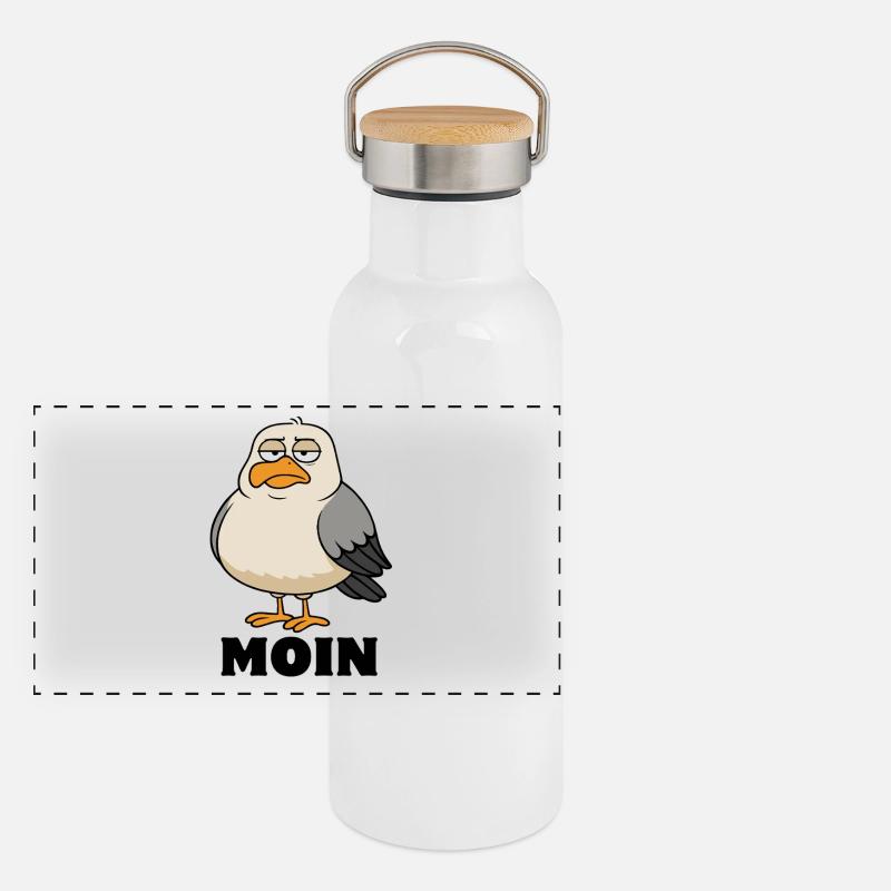 Möwe - Moin - Nordsee - Geschenk Panorama Thermosflasche mit Bambusdeckel