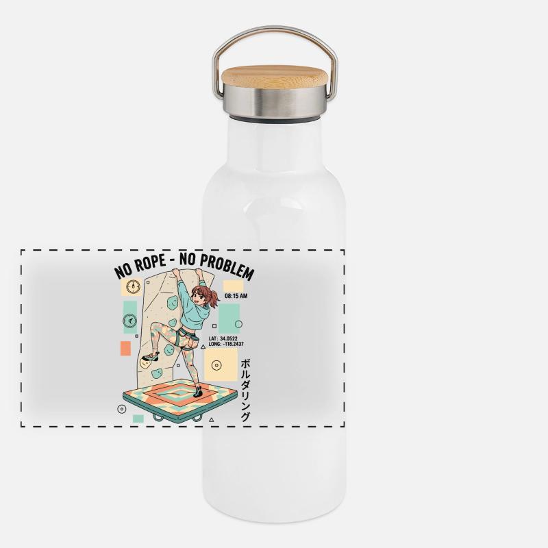 Kein Seil Kein Problem Bouldering Kletterer Spaß Panorama Thermosflasche mit Bambusdeckel