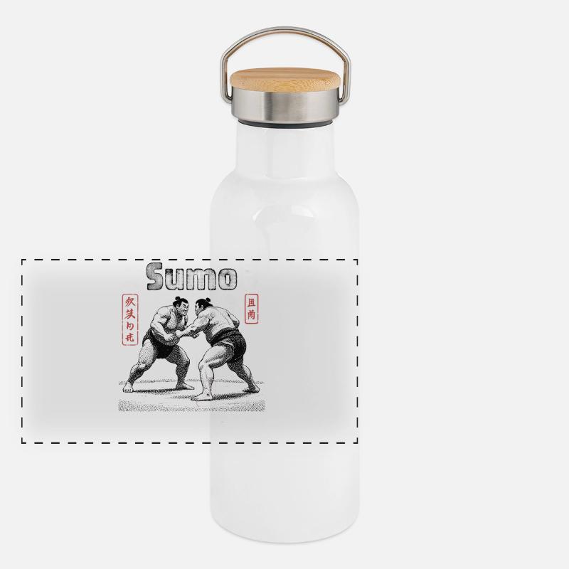 Japanese Sumo Fighters Panoramic Thermal Bottle with Bamboo Lid