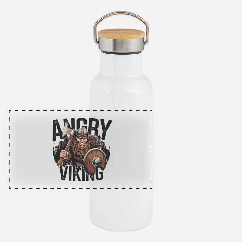 Viking en colère avec hache et bouclier Gourde isotherme avec bouchon en bambou