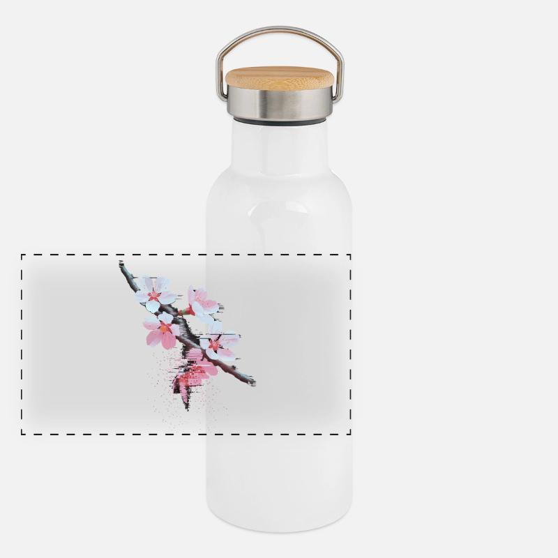 Succursale d’art bug de Cherry Blossoms Gourde isotherme avec bouchon en bambou