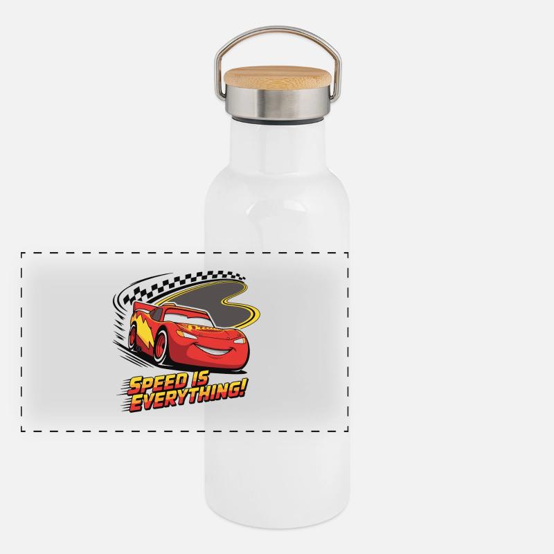 Speed Is Everything Auto-Cartoon Panorama Thermosflasche mit Bambusdeckel