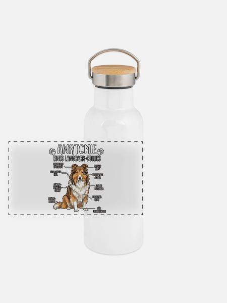 Langhaar-Collie: Die wahre Anatomie - Panorama Thermosflasche mit Bambusdeckel - Weiß