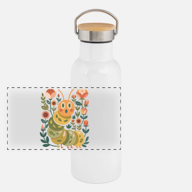 Chenille dans le jardin de fleurs Gourde isotherme avec bouchon en bambou
