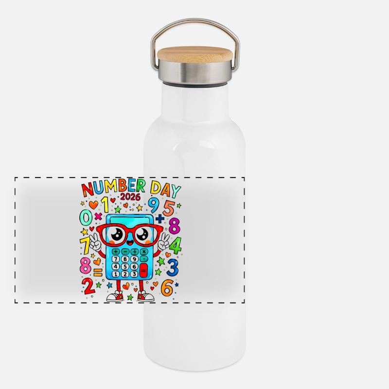 Numeral Day 2026 Calculator Mascot Panoramic Thermal Bottle with Bamboo Lid