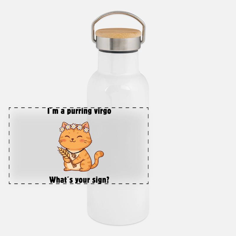Sternzeichen Jungfrau Katze – Cute Virgo Cat - Panorama Thermosflasche mit Bambusdeckel - Weiß