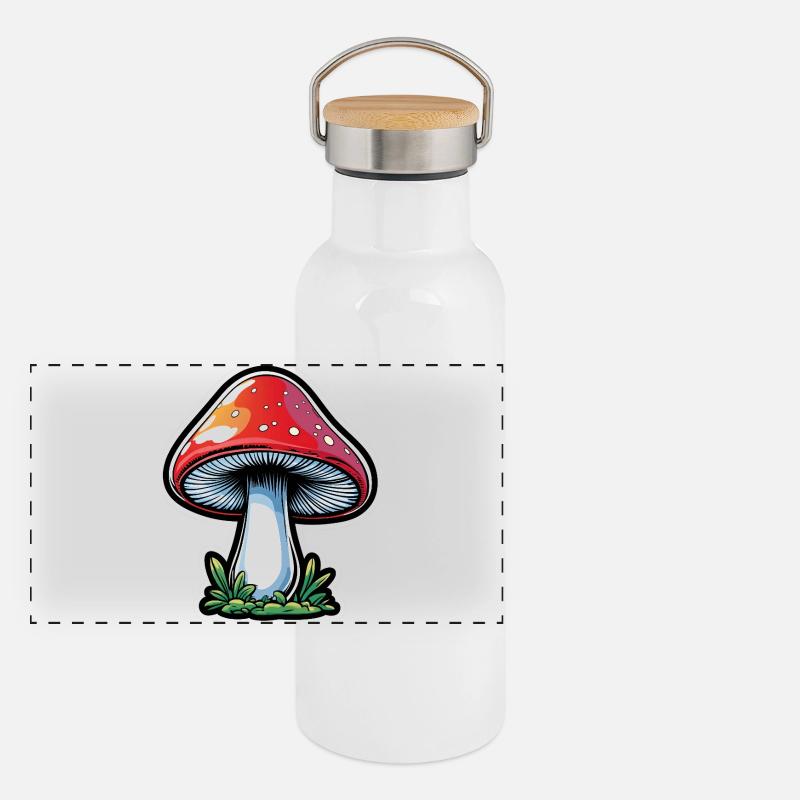 Red Toadstool Popart Design Panoramic Thermal Bottle with Bamboo Lid