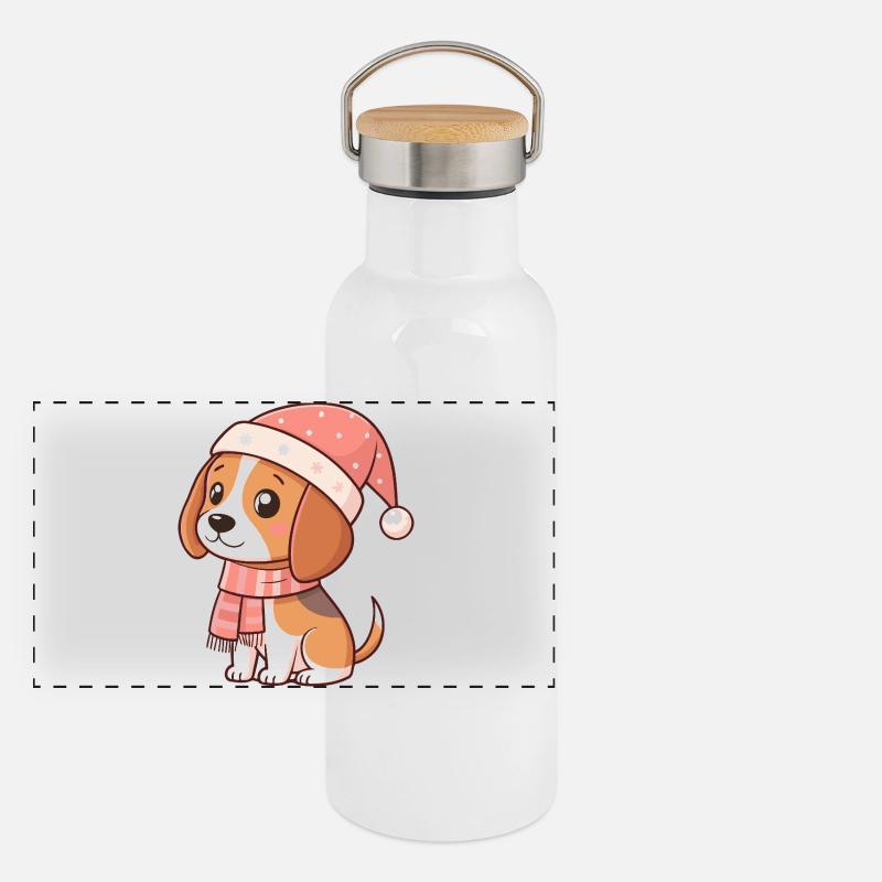 Weihnachts-Beagle-Hund Panorama Thermosflasche mit Bambusdeckel