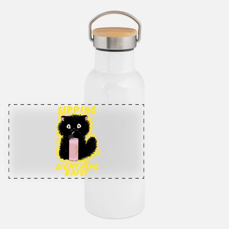 Energy Drink Sipping Lightning Daily Panorama Thermosflasche mit Bambusdeckel