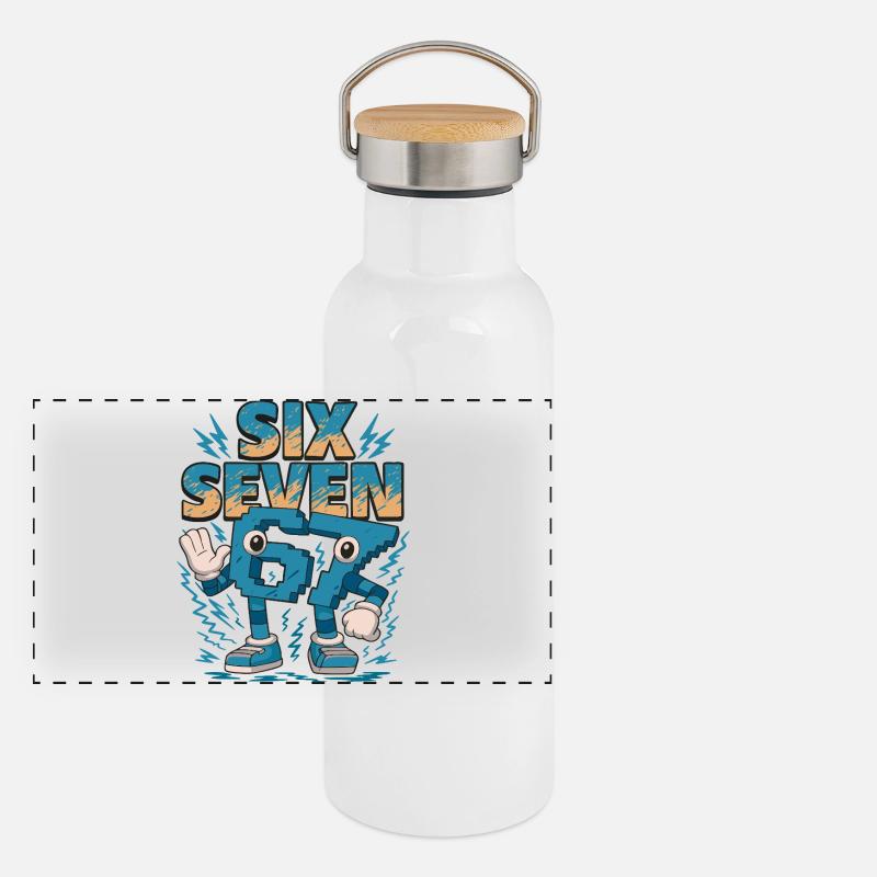 Six Seven 67 6-7 Viral Meme Panorama Thermosflasche mit Bambusdeckel