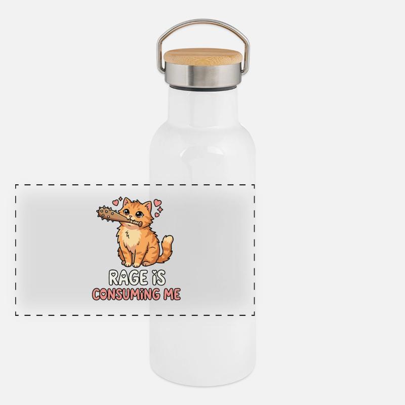 Rage Is Consuming Me Cute Cat Meme Panoramic Thermal Bottle with Bamboo Lid