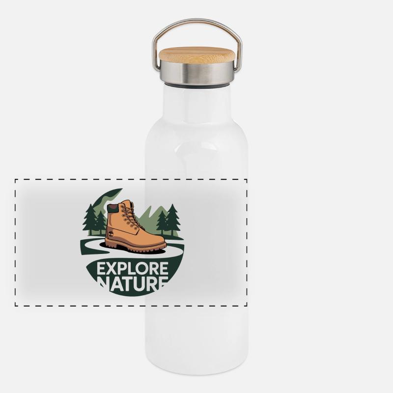 Entdecken Sie den Natur-Wanderschuh Panorama Thermosflasche mit Bambusdeckel