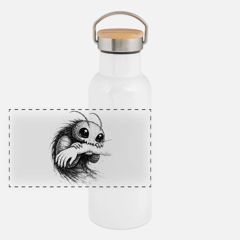 Creepy Cute Creature Illustration Dark Indie Art Panoramic Thermal Bottle with Bamboo Lid