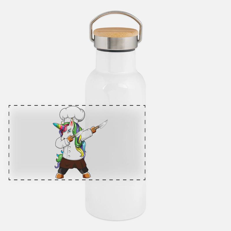 Drôle de cadeau de cuisine licorne cheficorne pour le chef d’appétit Gourde isotherme avec bouchon en bambou