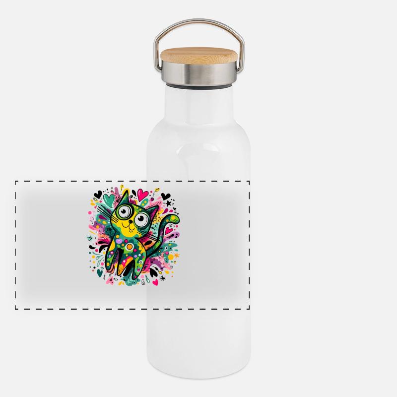 Œuvres colorées de chats graffitis Gourde isotherme avec bouchon en bambou