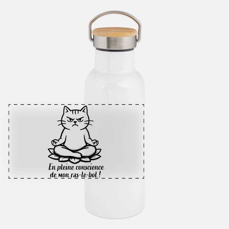 Grummelige Katze in Meditation Panorama Thermosflasche mit Bambusdeckel