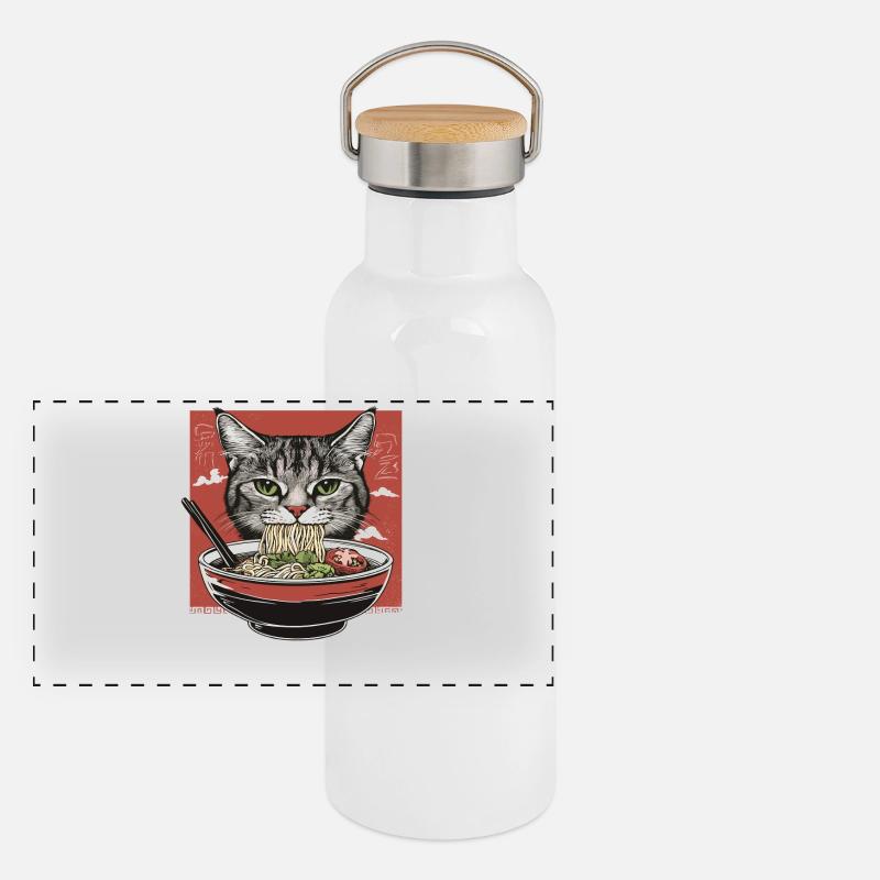 Katze mit Ramen Panorama Thermosflasche mit Bambusdeckel