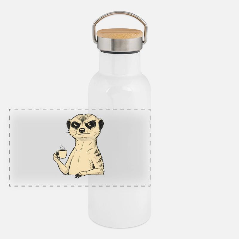 Grumpy Meerkat Coffee Lover – Funny Panoramic Thermal Bottle with Bamboo Lid