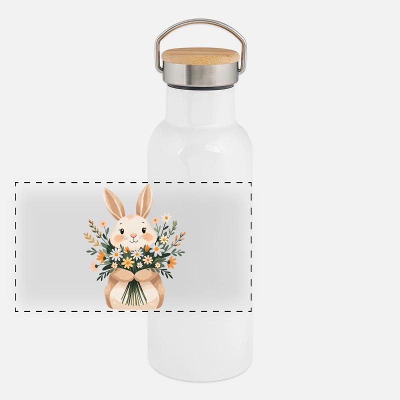 Lapin avec bouquet de printemps Gourde isotherme avec bouchon en bambou